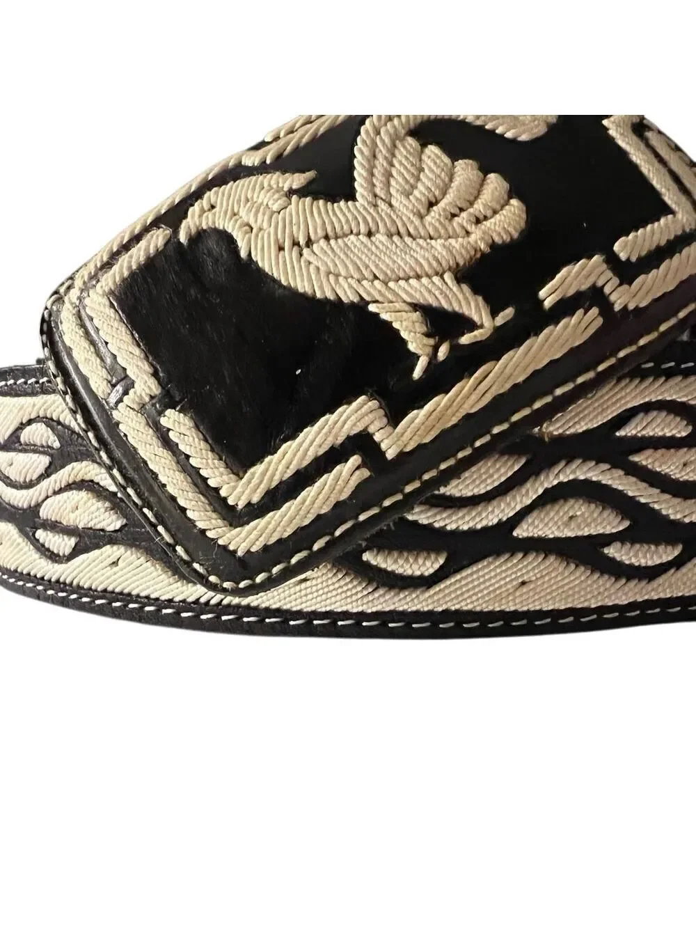 Vintage Rooster Belt Embroidered Buckle Leather Rockabilly Black White XL
